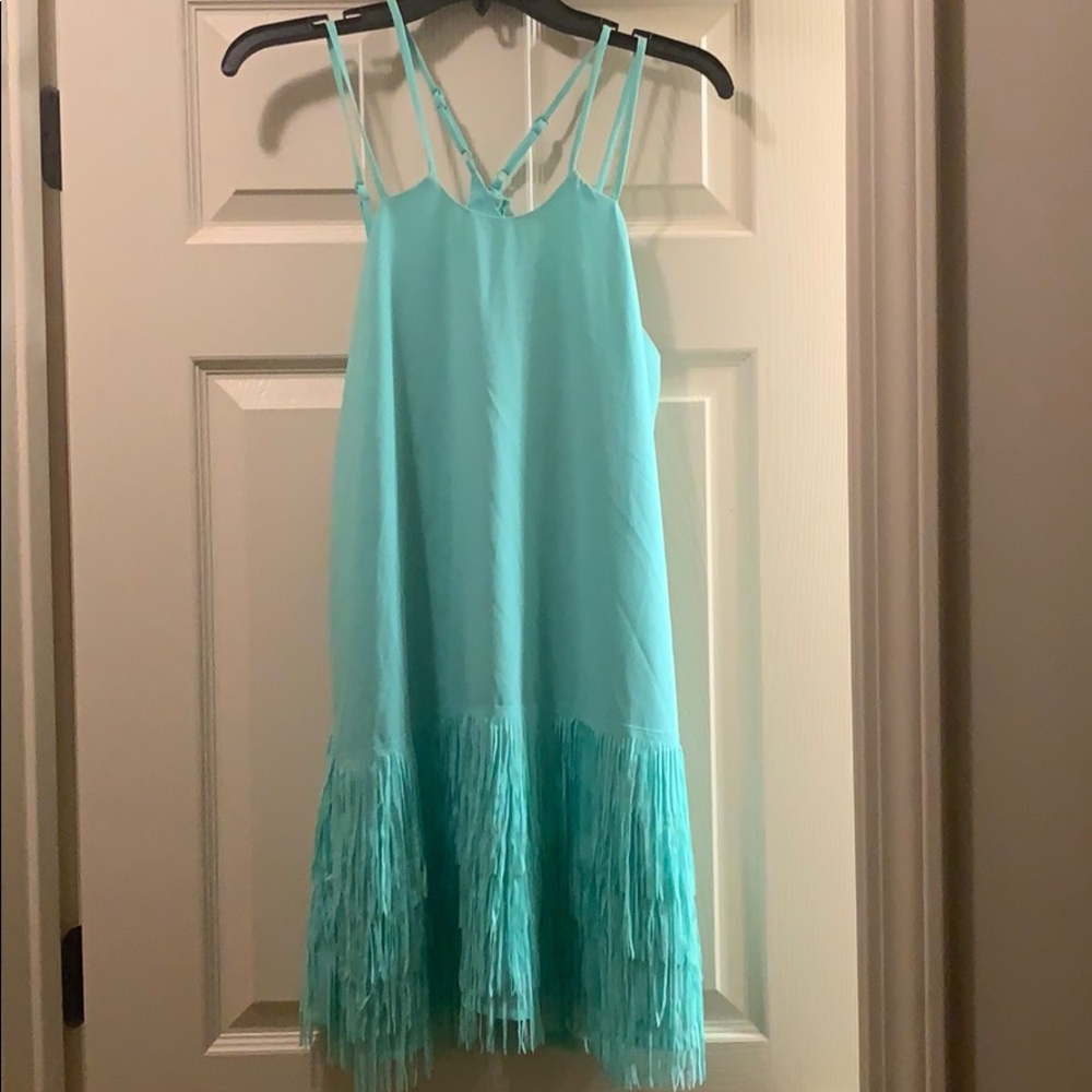 Naked Zebra Mint Green Party Dress w/ fringe trim